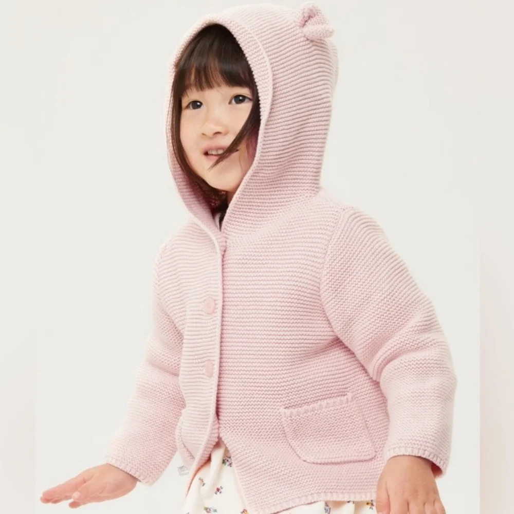 Baby‎ Gap pink knit hooded cardigan bear ears 6-12 months